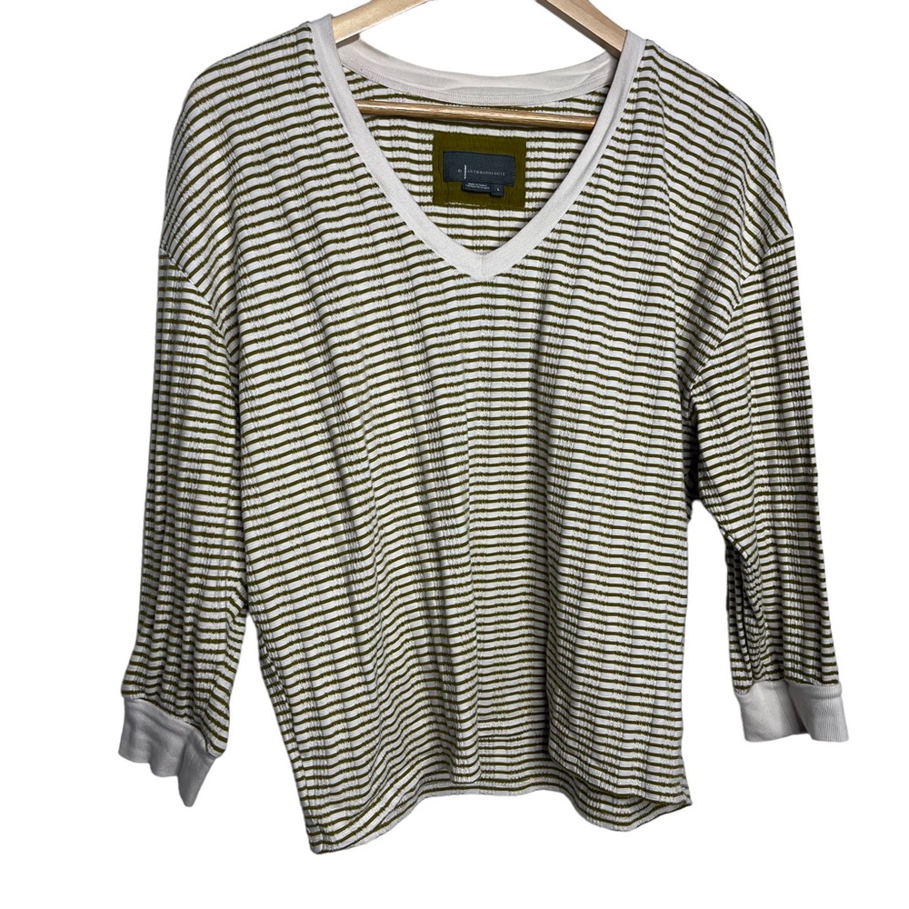 Anthropologie Striped V-Neck Shirt Women’s large - Picture 2 of 8
